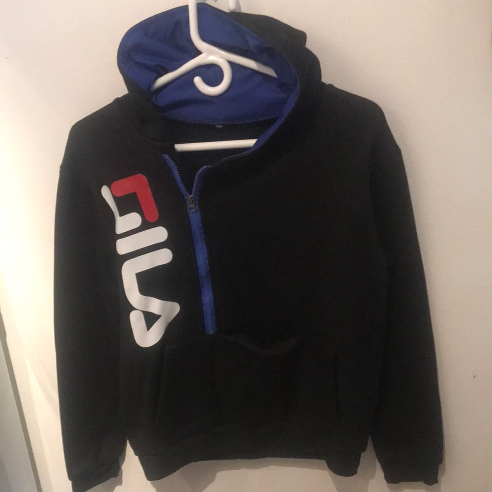 Super Stylin Swag Hoodie from Fila Black w/ Dark Blue Unique Zipper and Style 🔥